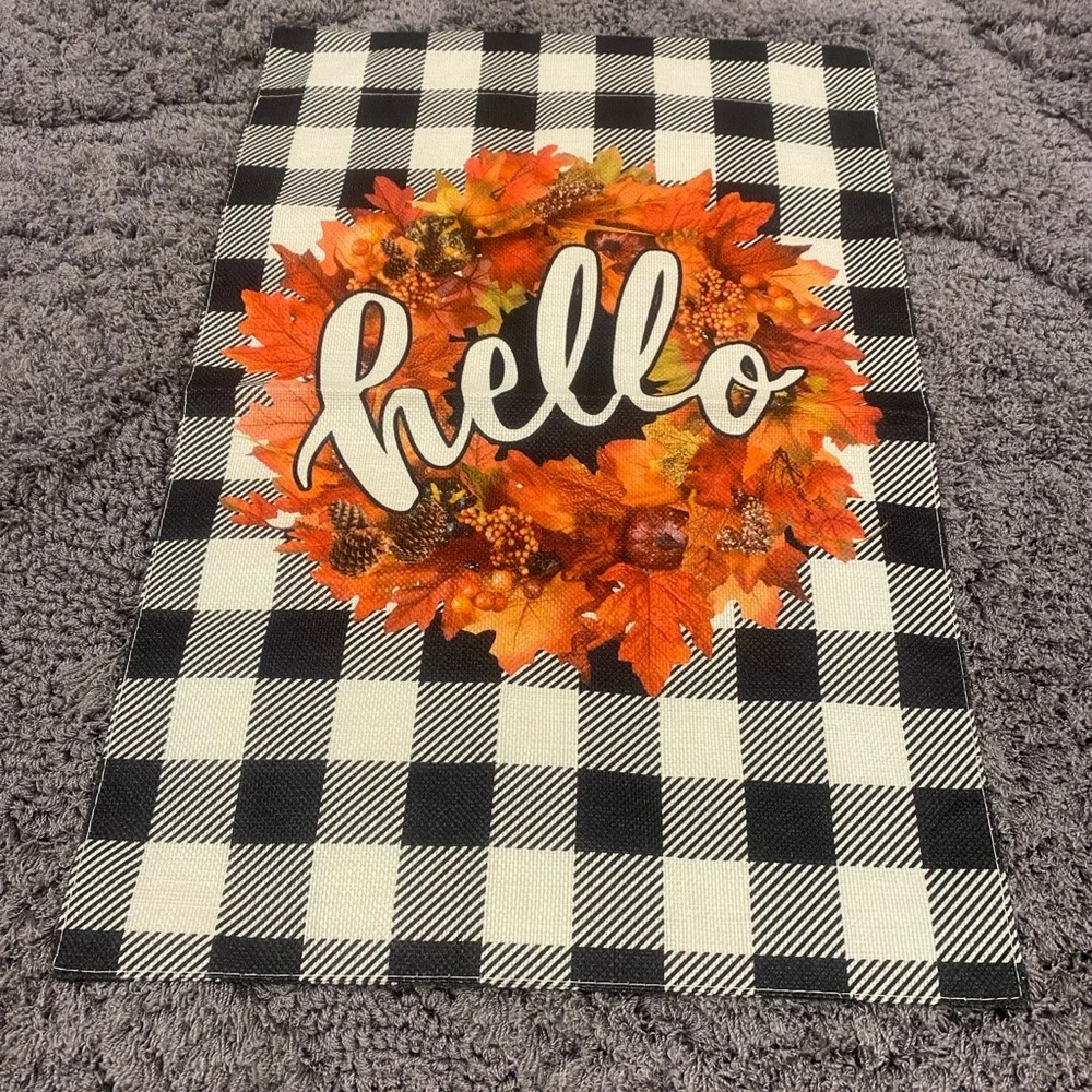 Hello Autumn Plaid Hello Garden Flag